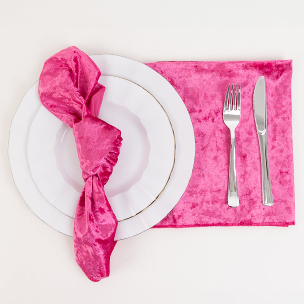 5 Pack Premium Crushed Velvet 20"x20" Napkins Fuchsia - Rich & Textured Finish Dinner Napkins - Bell Racket Store