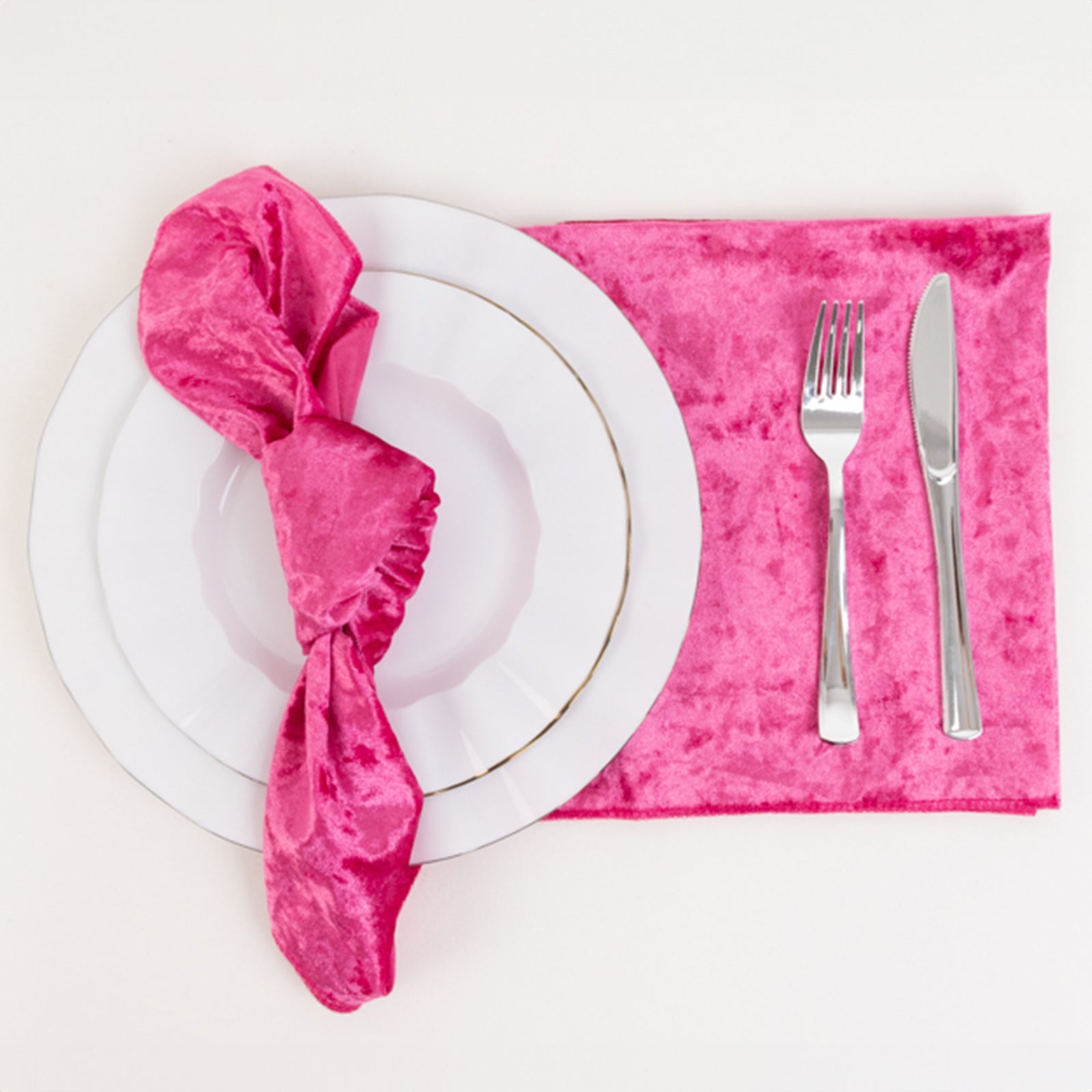 5 Pack Premium Crushed Velvet 20"x20" Napkins Fuchsia - Rich & Textured Finish Dinner Napkins - Bell Racket Store