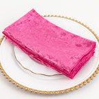 5 Pack Premium Crushed Velvet 20"x20" Napkins Fuchsia - Rich & Textured Finish Dinner Napkins - Bell Racket Store