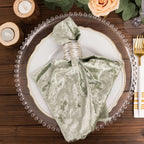 5 Pack Premium Crushed Velvet 20"x20" Napkins Sage Green - Rich & Textured Finish Dinner Napkins - Bell Racket Store