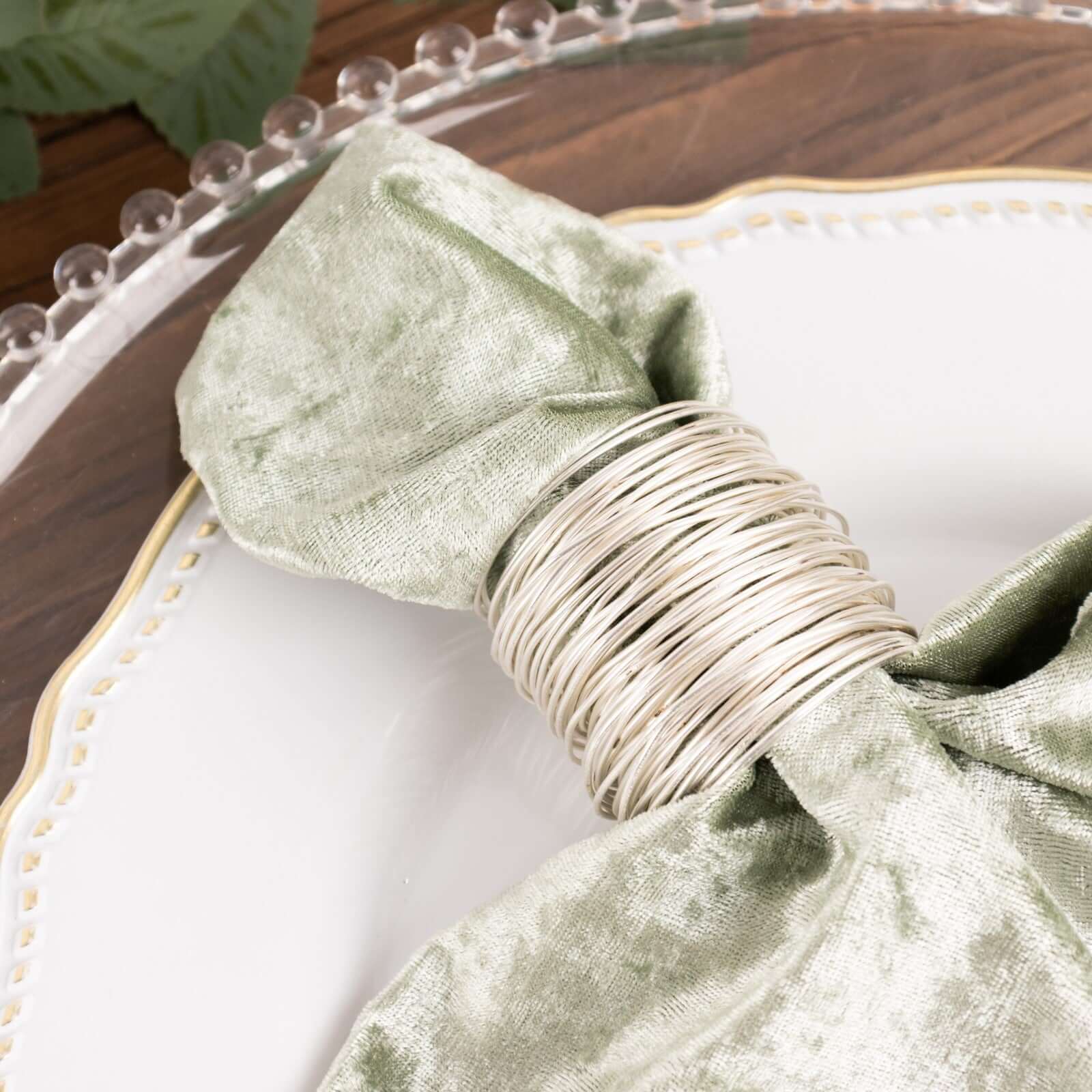 5 Pack Premium Crushed Velvet 20"x20" Napkins Sage Green - Rich & Textured Finish Dinner Napkins - Bell Racket Store