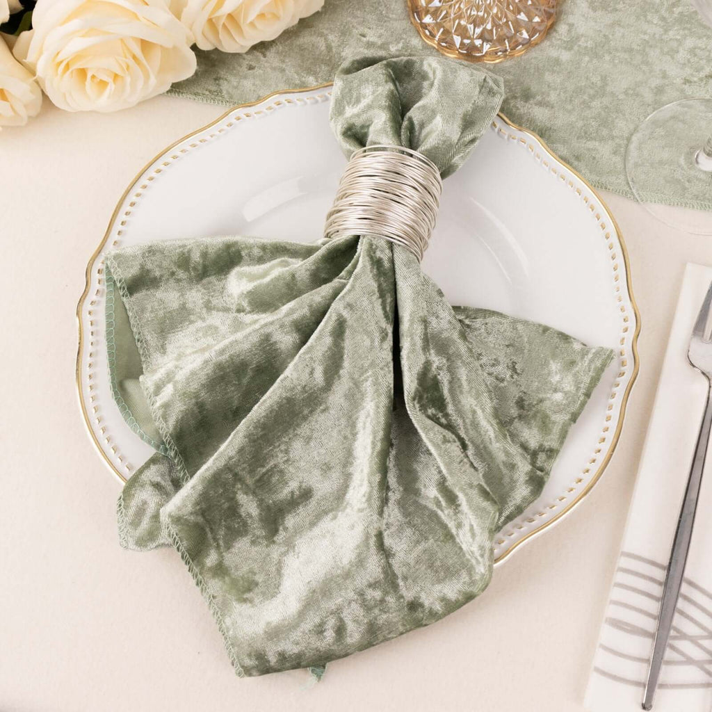 5 Pack Premium Crushed Velvet 20"x20" Napkins Sage Green - Rich & Textured Finish Dinner Napkins - Bell Racket Store