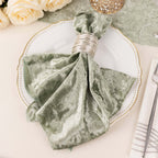 5 Pack Premium Crushed Velvet 20"x20" Napkins Sage Green - Rich & Textured Finish Dinner Napkins - Bell Racket Store