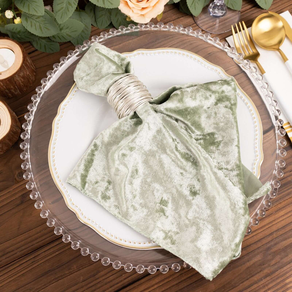 5 Pack Premium Crushed Velvet 20"x20" Napkins Sage Green - Rich & Textured Finish Dinner Napkins - Bell Racket Store