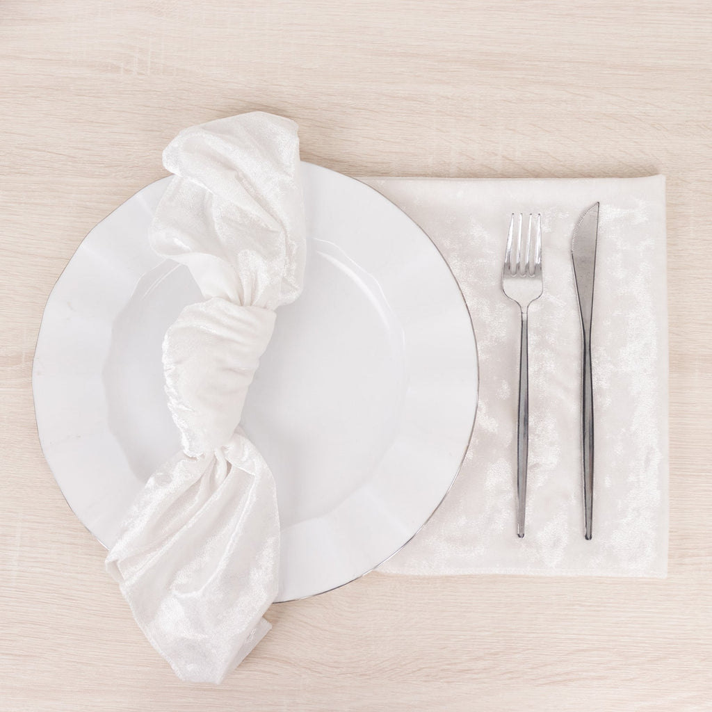 5 Pack Premium Crushed Velvet 20"x20" Napkins White - Rich & Textured Finish Dinner Napkins for Classy Events - Bell Racket Store