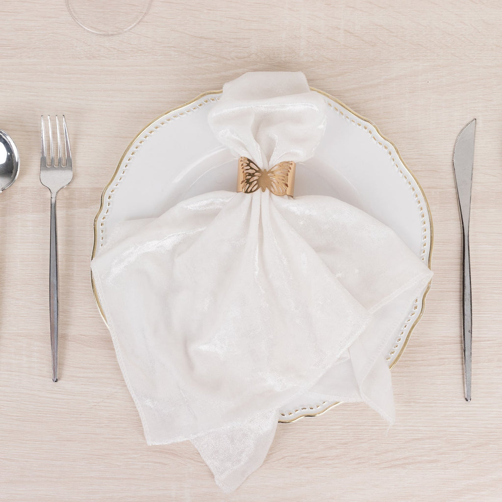 5 Pack Premium Crushed Velvet 20"x20" Napkins White - Rich & Textured Finish Dinner Napkins for Classy Events - Bell Racket Store