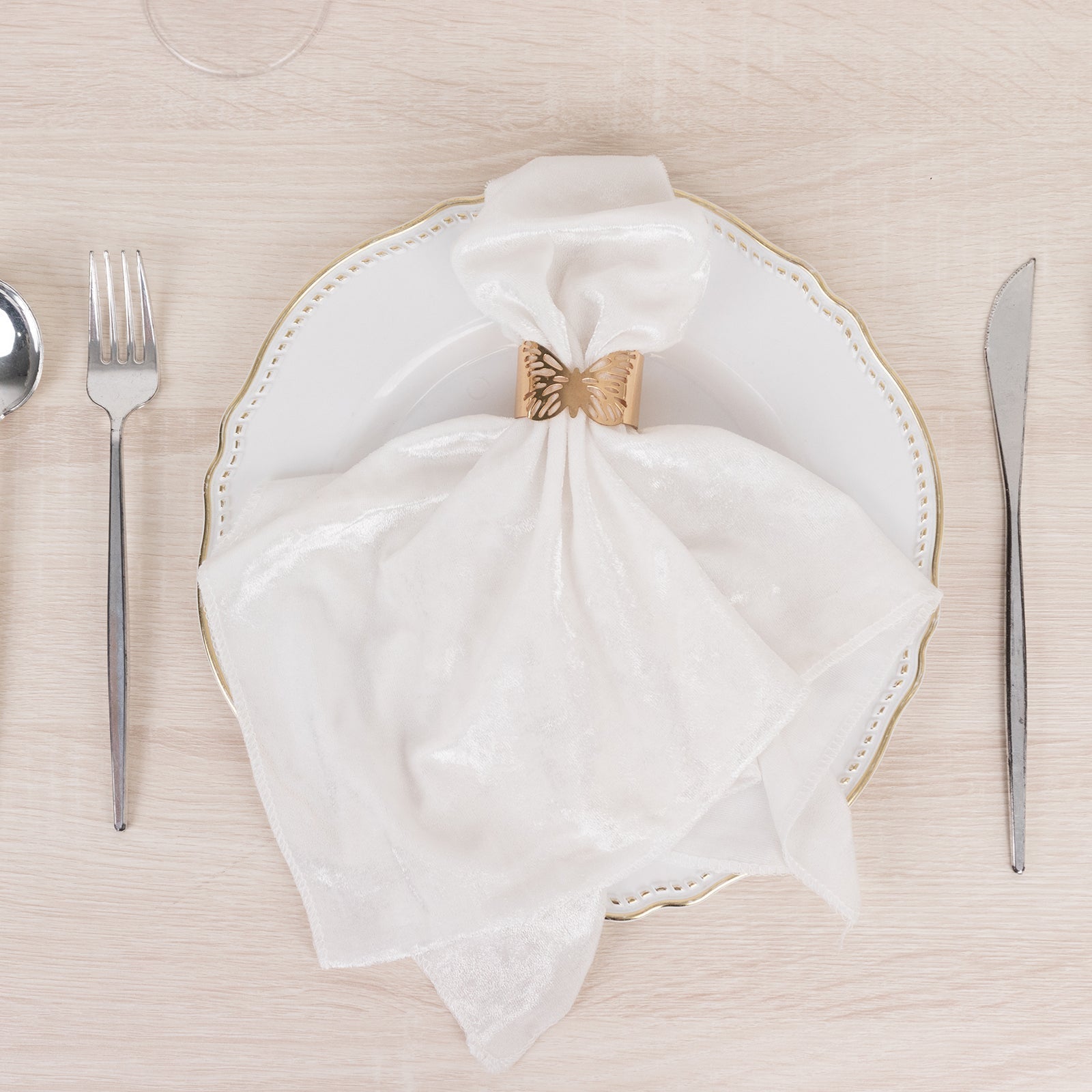 5 Pack Premium Crushed Velvet 20"x20" Napkins White - Rich & Textured Finish Dinner Napkins for Classy Events - Bell Racket Store