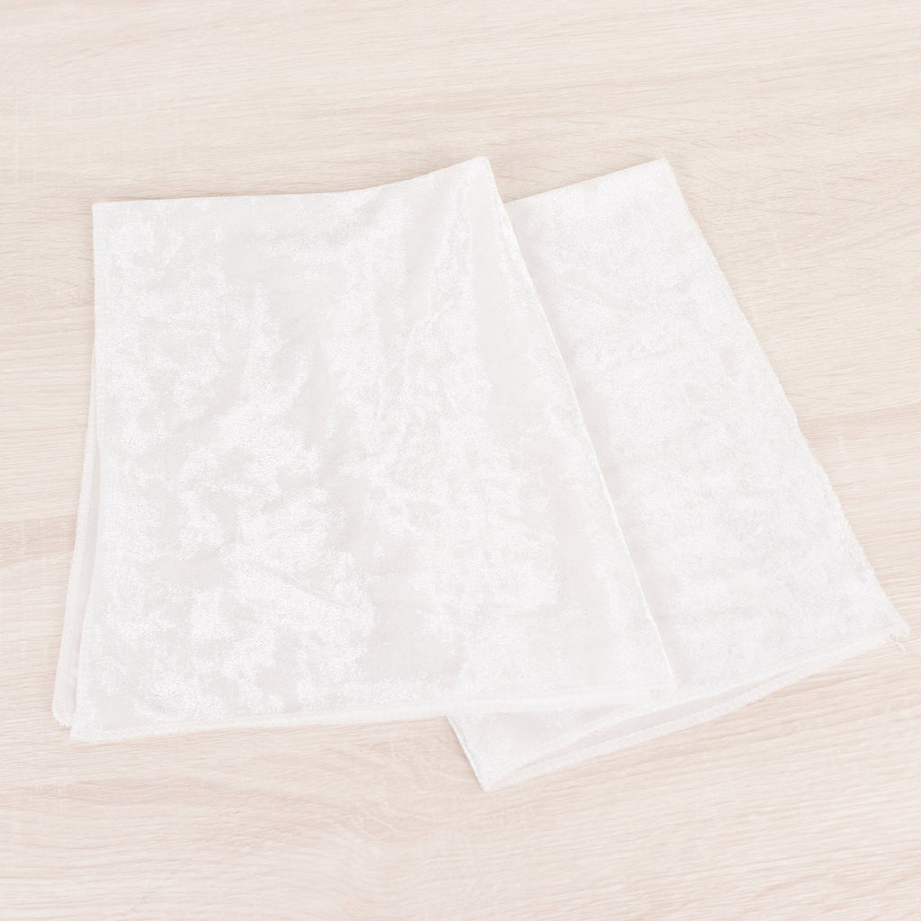 5 Pack Premium Crushed Velvet 20"x20" Napkins White - Rich & Textured Finish Dinner Napkins for Classy Events - Bell Racket Store