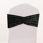 5 Pack Premium Crushed Velvet Chair Sashes Black Ruffle Style - Textured Chair Bands for Stunning Event Decor - Bell Racket Store