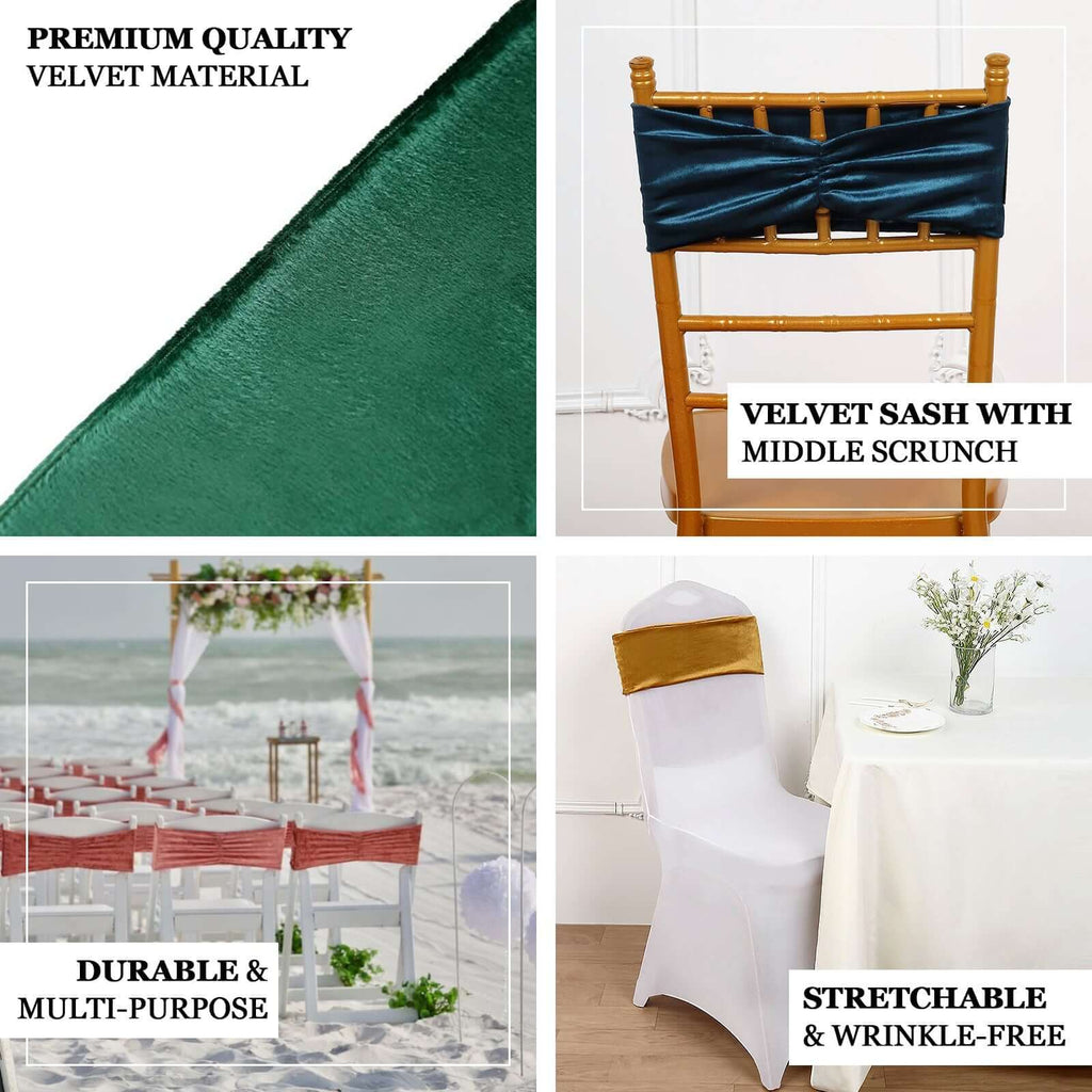 5 Pack Premium Crushed Velvet Chair Sashes Black Ruffle Style - Textured Chair Bands for Stunning Event Decor - Bell Racket Store