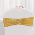 5 Pack Premium Crushed Velvet Chair Sashes Champagne Ruffle Style - Textured Chair Bands for Stunning Event Decor - Bell Racket Store