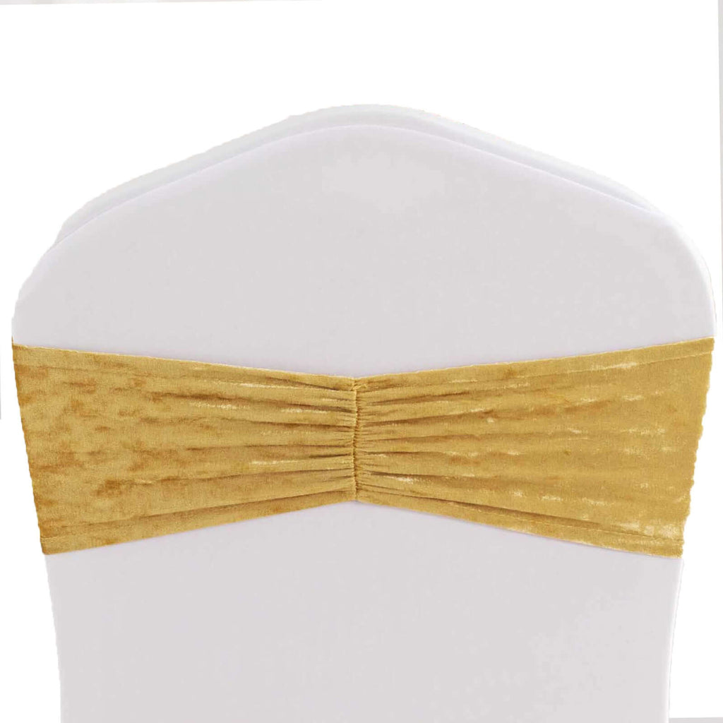 5 Pack Premium Crushed Velvet Chair Sashes Champagne Ruffle Style - Textured Chair Bands for Stunning Event Decor - Bell Racket Store