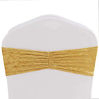 5 Pack Premium Crushed Velvet Chair Sashes Champagne Ruffle Style - Textured Chair Bands for Stunning Event Decor - Bell Racket Store