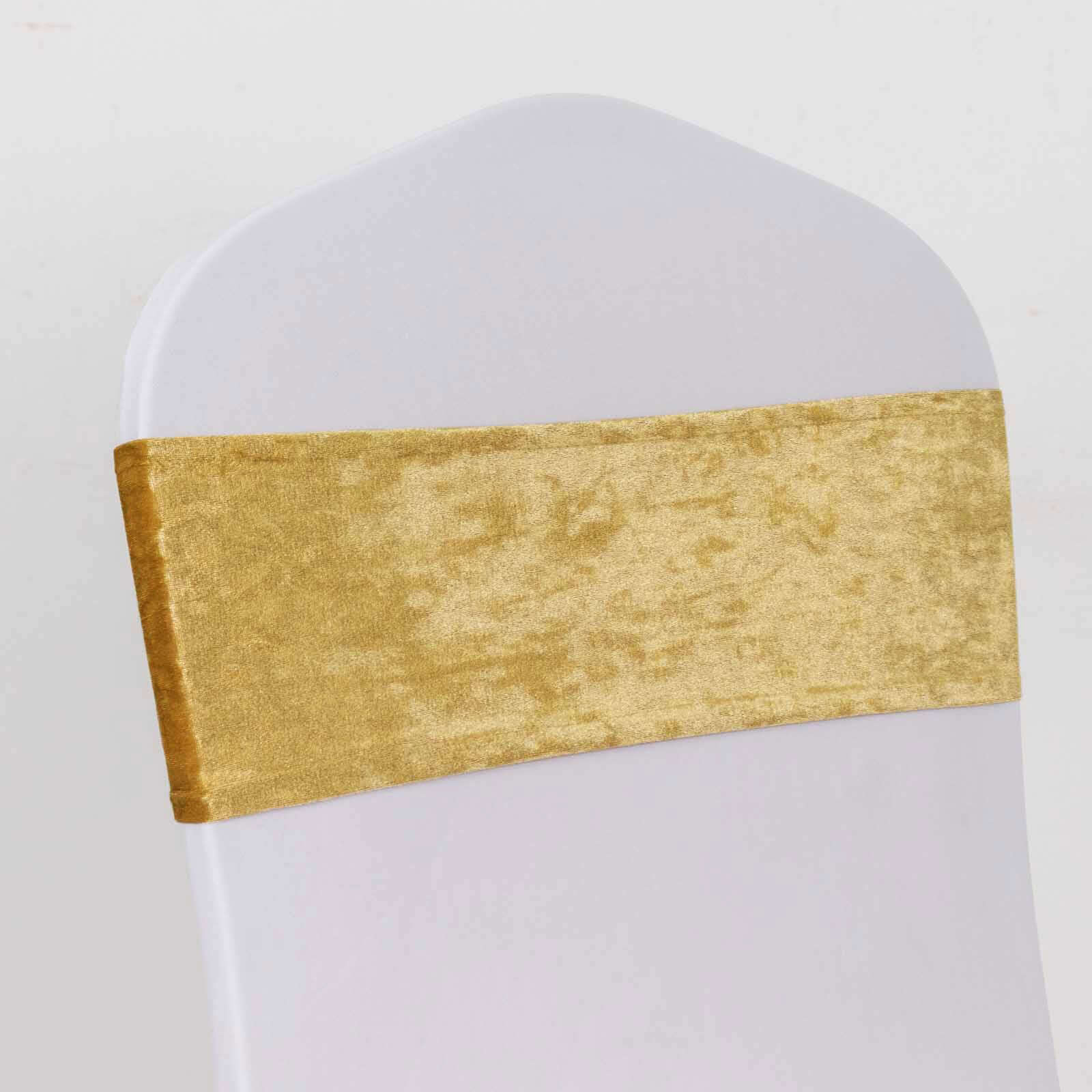 5 Pack Premium Crushed Velvet Chair Sashes Champagne Ruffle Style - Textured Chair Bands for Stunning Event Decor - Bell Racket Store
