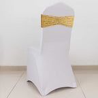 5 Pack Premium Crushed Velvet Chair Sashes Champagne Ruffle Style - Textured Chair Bands for Stunning Event Decor - Bell Racket Store
