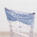 5 Pack Premium Crushed Velvet Chair Sashes Dusty Blue Ruffle Style - Textured Chair Bands for Stunning Event Decor - Bell Racket Store