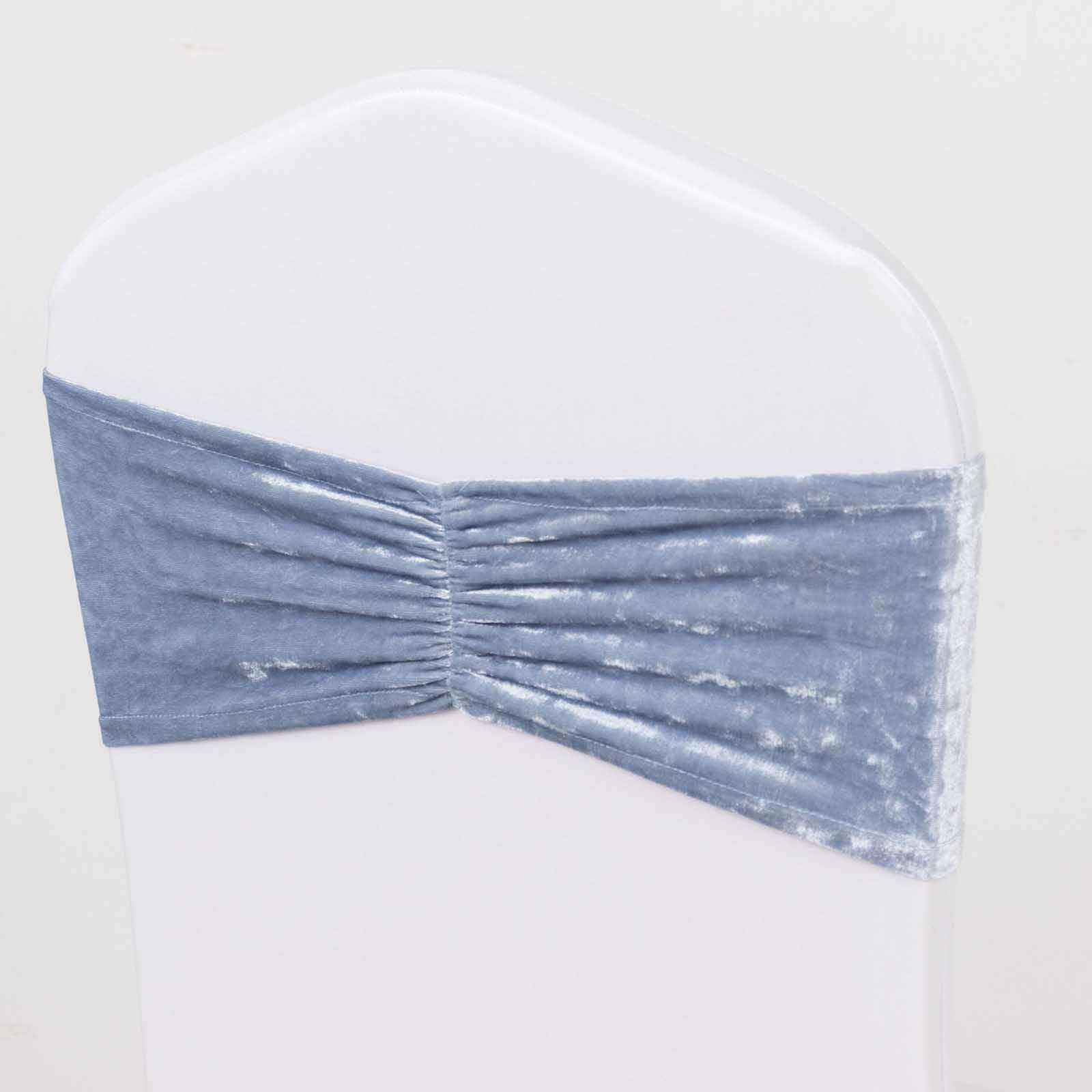 5 Pack Premium Crushed Velvet Chair Sashes Dusty Blue Ruffle Style - Textured Chair Bands for Stunning Event Decor - Bell Racket Store