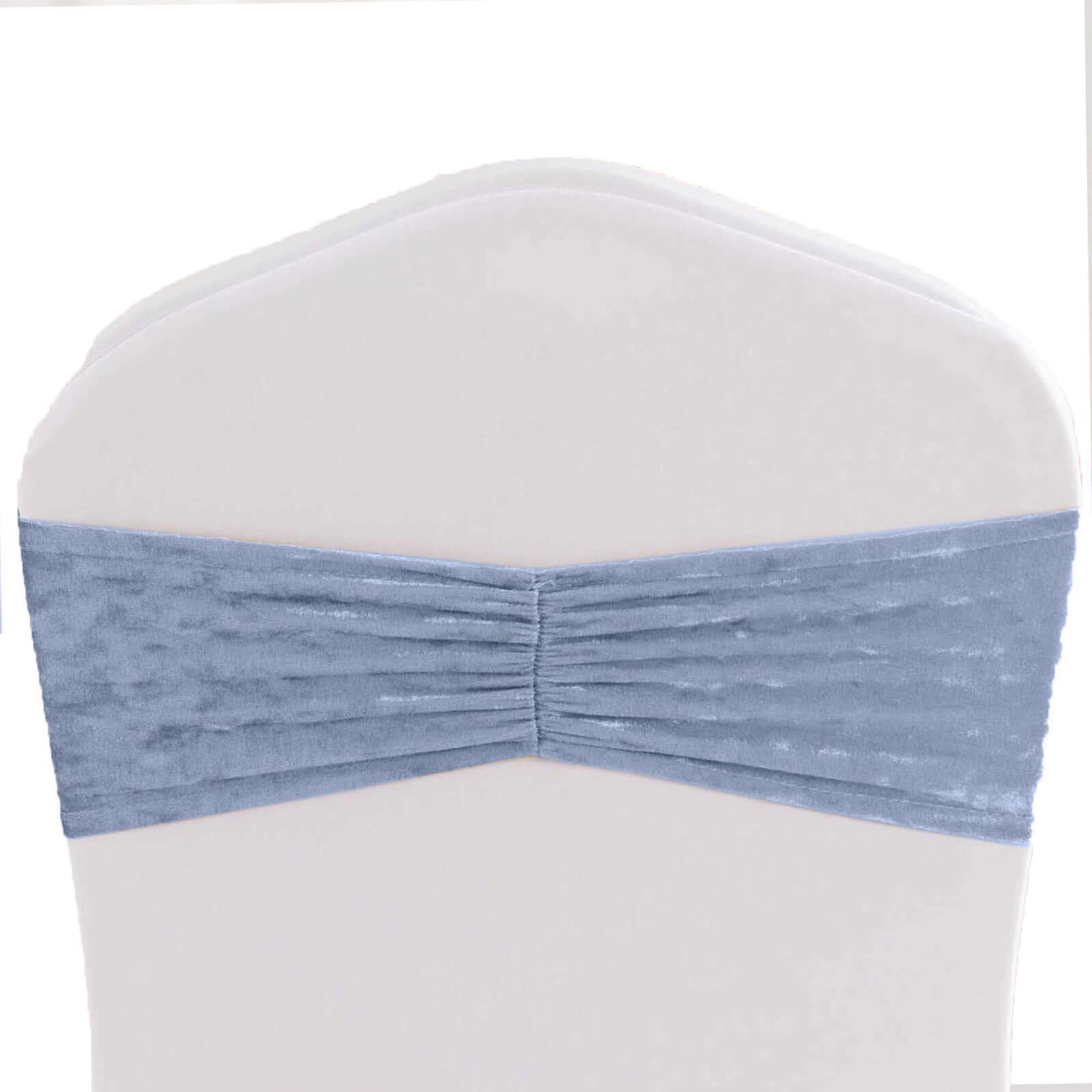 5 Pack Premium Crushed Velvet Chair Sashes Dusty Blue Ruffle Style - Textured Chair Bands for Stunning Event Decor - Bell Racket Store