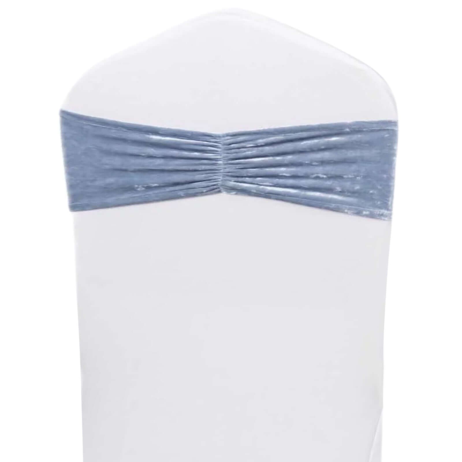 5 Pack Premium Crushed Velvet Chair Sashes Dusty Blue Ruffle Style - Textured Chair Bands for Stunning Event Decor - Bell Racket Store