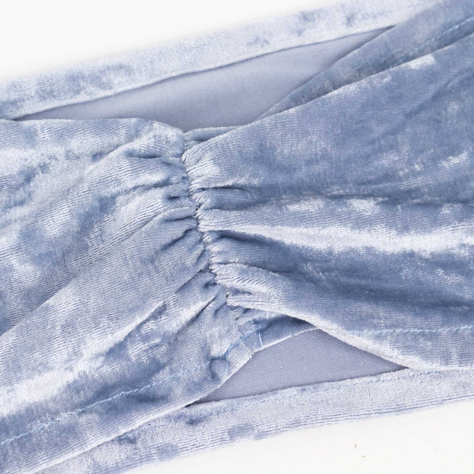 5 Pack Premium Crushed Velvet Chair Sashes Dusty Blue Ruffle Style - Textured Chair Bands for Stunning Event Decor - Bell Racket Store