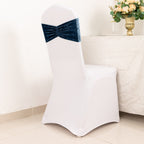 5 Pack Premium Crushed Velvet Chair Sashes Navy Blue Ruffle Style - Textured Chair Bands for Stunning Event Decor - Bell Racket Store