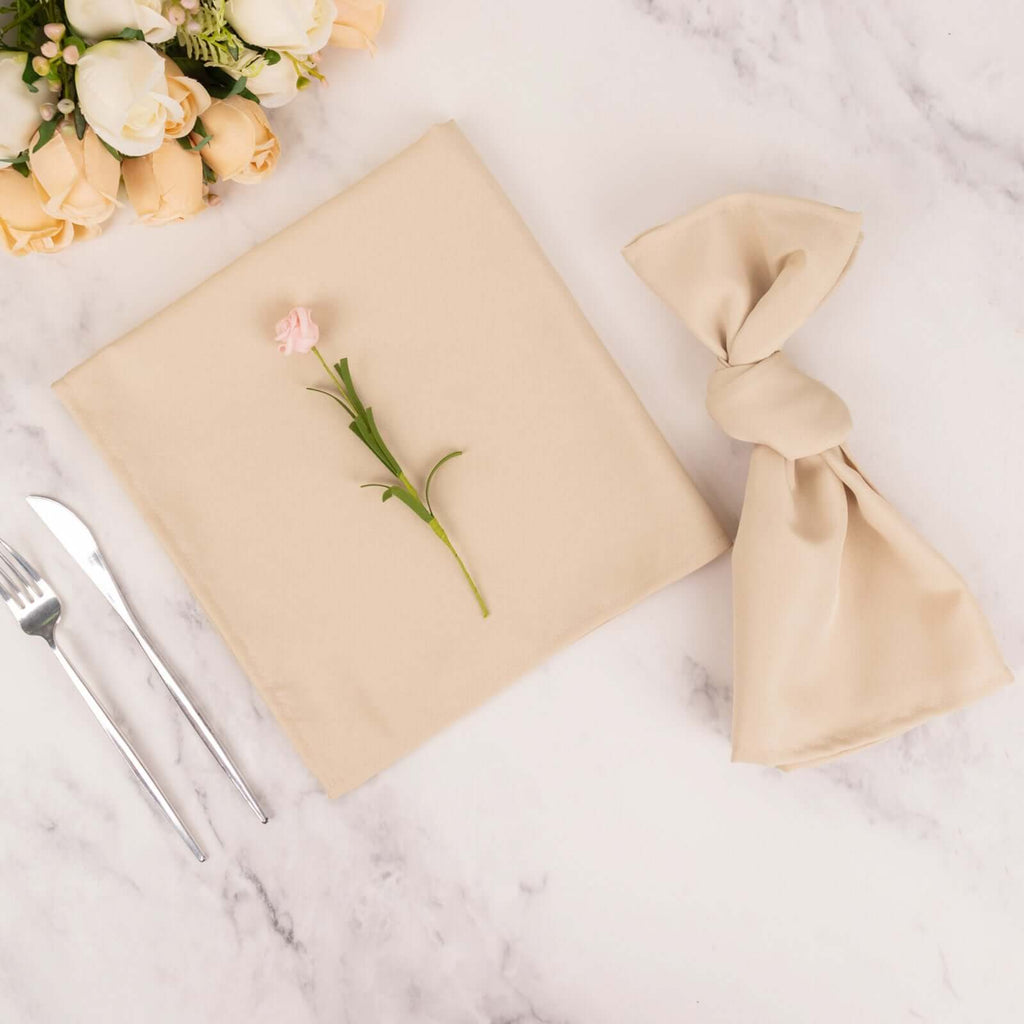 5 Pack Premium Polyester 20"x20" Napkins Beige - Wrinkle - Resistant & Durable Dinner Napkins - Bell Racket Store