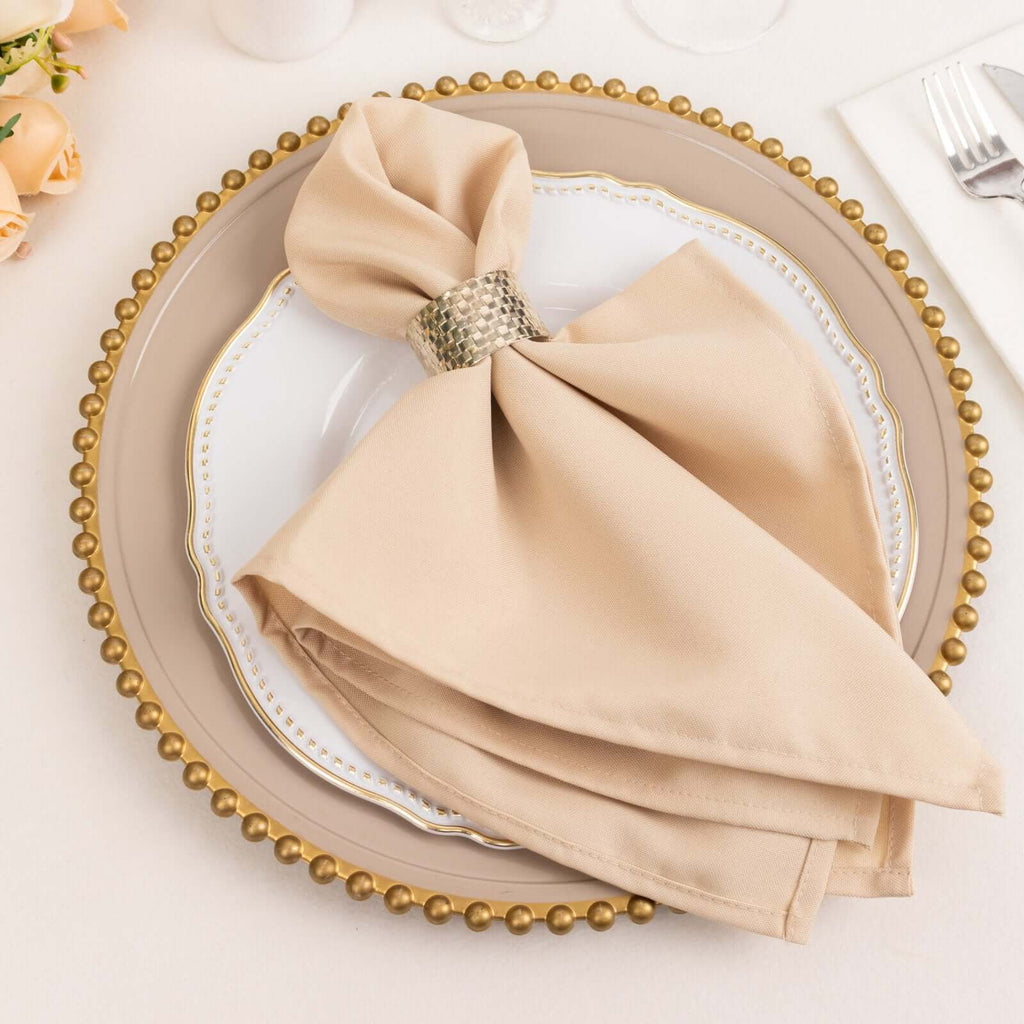 5 Pack Premium Polyester 20"x20" Napkins Beige - Wrinkle - Resistant & Durable Dinner Napkins - Bell Racket Store