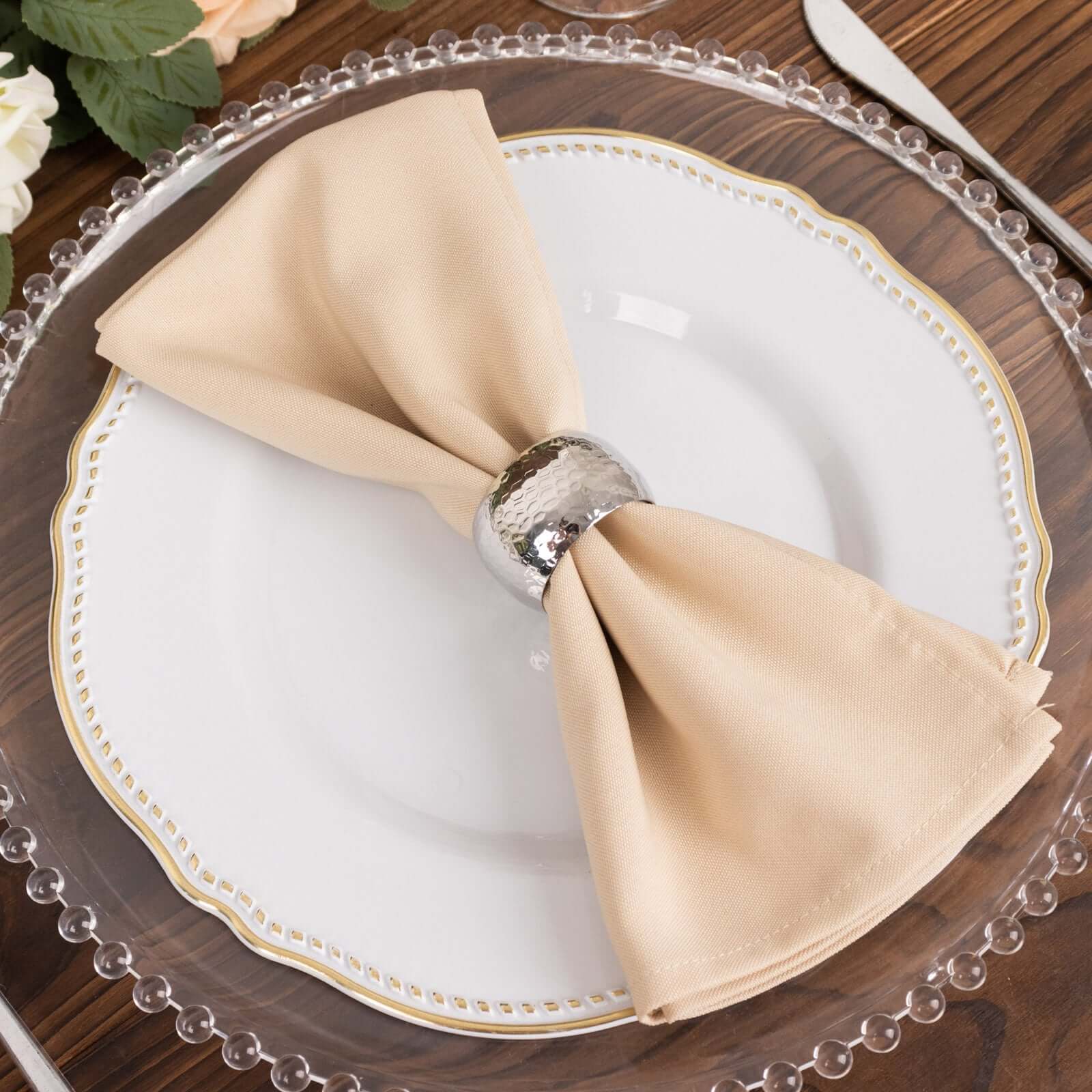 5 Pack Premium Polyester 20"x20" Napkins Beige - Wrinkle - Resistant & Durable Dinner Napkins - Bell Racket Store