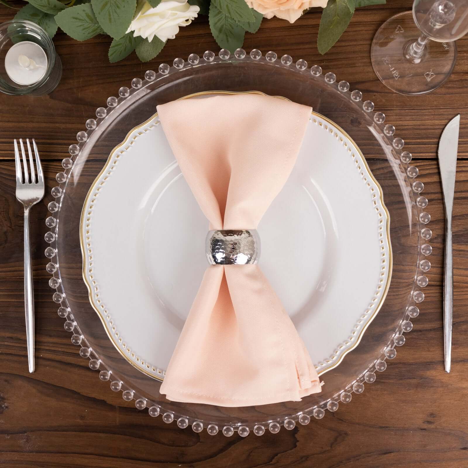 5 Pack Premium Polyester 20"x20" Napkins Blush - Wrinkle - Resistant & Durable Dinner Napkins - Bell Racket Store