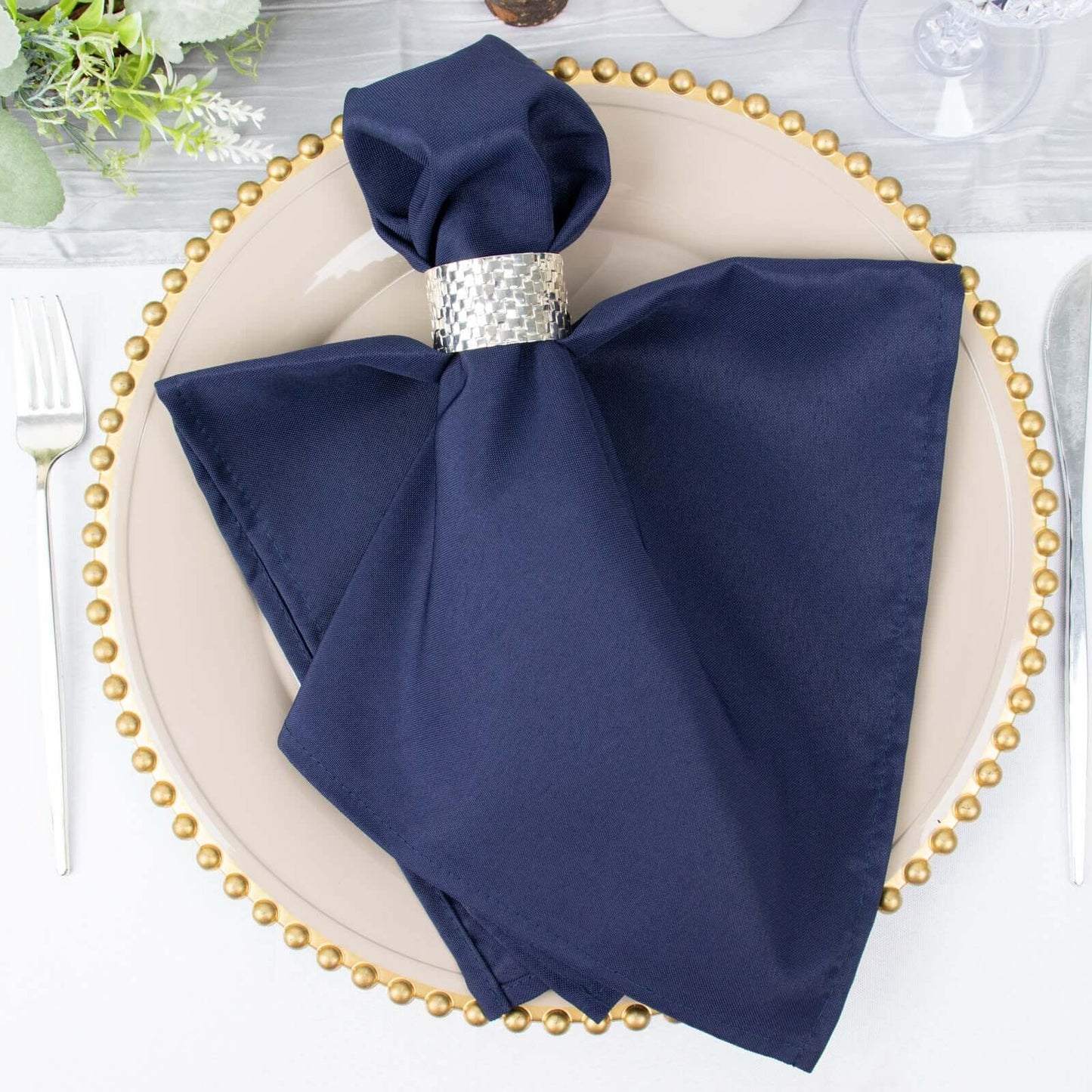 5 Pack Premium Polyester 20"x20" Napkins Navy Blue - Wrinkle - Resistant & Durable Dinner Napkins - Bell Racket Store