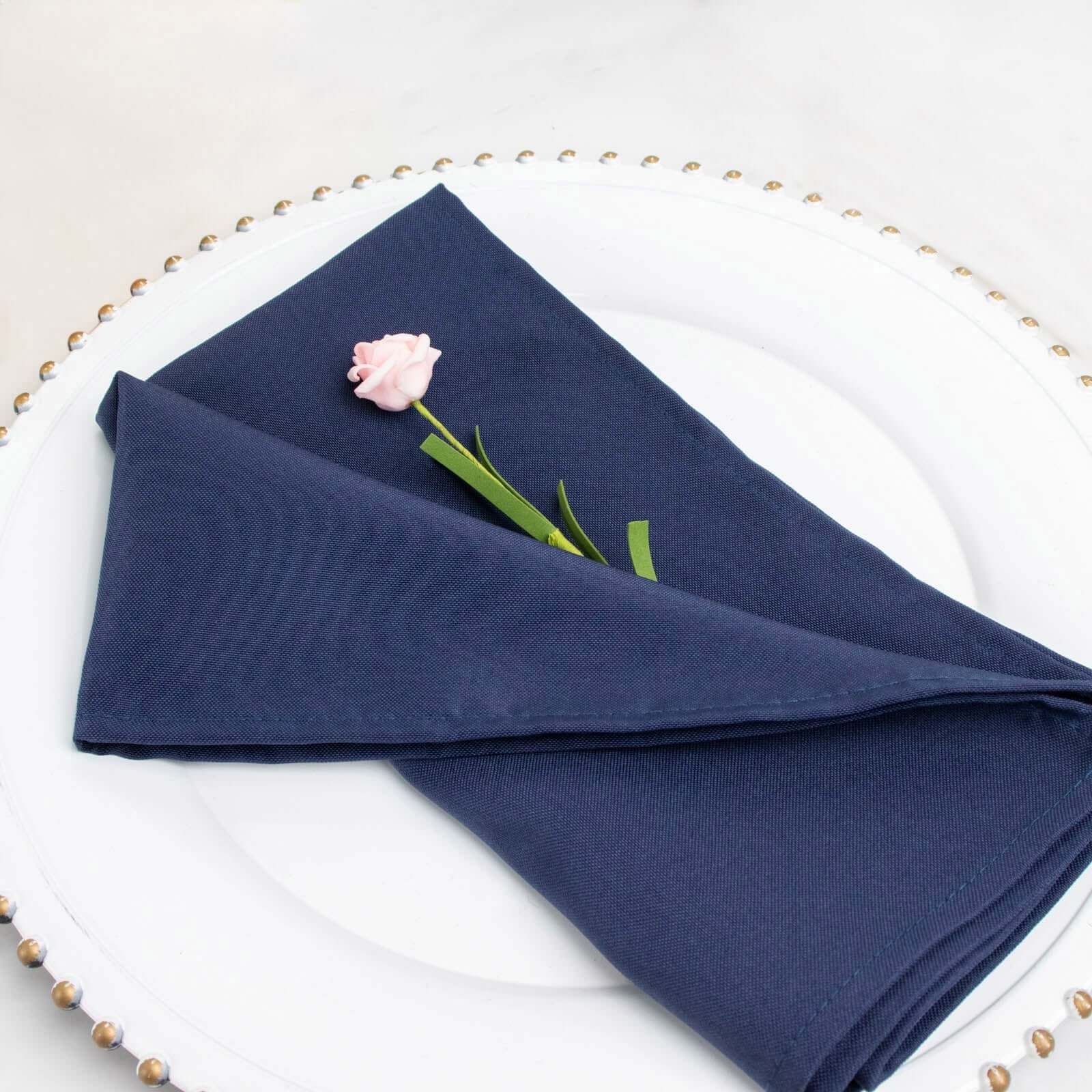 5 Pack Premium Polyester 20"x20" Napkins Navy Blue - Wrinkle - Resistant & Durable Dinner Napkins - Bell Racket Store