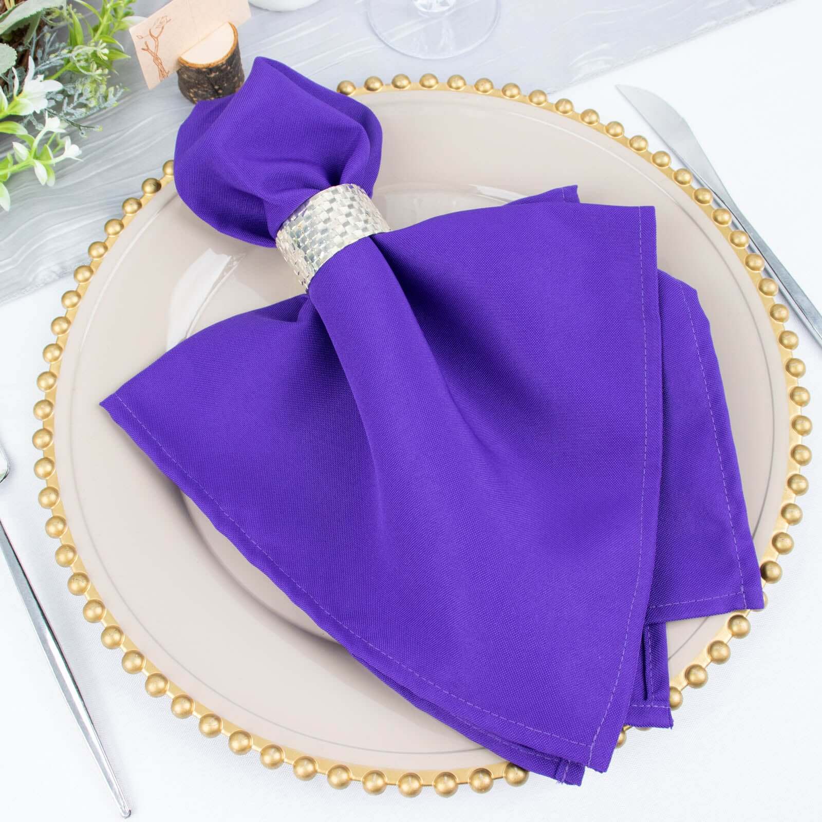 5 Pack Premium Polyester 20"x20" Napkins Purple - Wrinkle - Resistant & Durable Dinner Napkins - Bell Racket Store