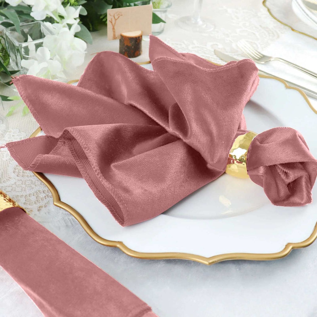 5 Pack Premium Velvet 20"x20" Napkins Dusty Rose - Soft Sheen Finish Cloth Napkins - Bell Racket Store