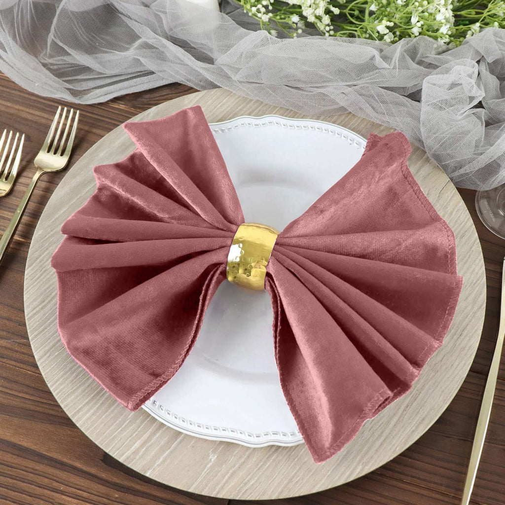 5 Pack Premium Velvet 20"x20" Napkins Dusty Rose - Soft Sheen Finish Cloth Napkins - Bell Racket Store