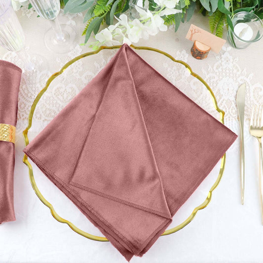 5 Pack Premium Velvet 20"x20" Napkins Dusty Rose - Soft Sheen Finish Cloth Napkins - Bell Racket Store
