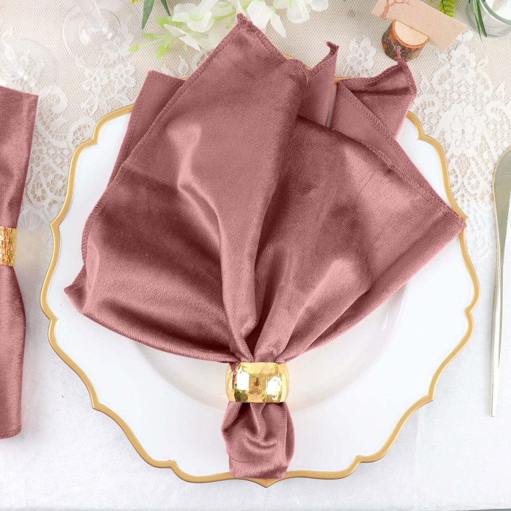 5 Pack Premium Velvet 20"x20" Napkins Dusty Rose - Soft Sheen Finish Cloth Napkins - Bell Racket Store