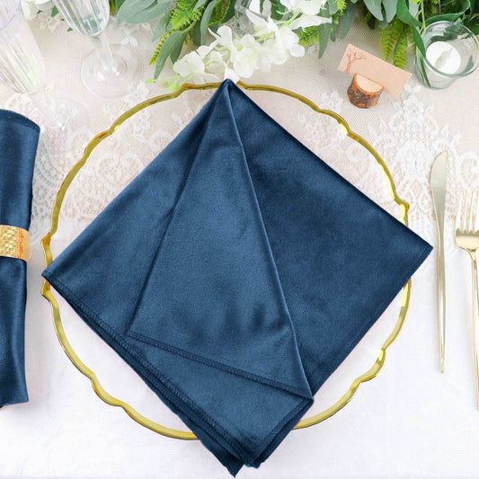 5 Pack Premium Velvet 20"x20" Napkins Navy Blue - Soft Sheen Finish Cloth Napkins