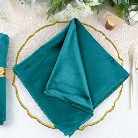 5 Pack Premium Velvet 20"x20" Napkins Peacock Teal - Soft Sheen Finish Cloth Napkins - Bell Racket Store