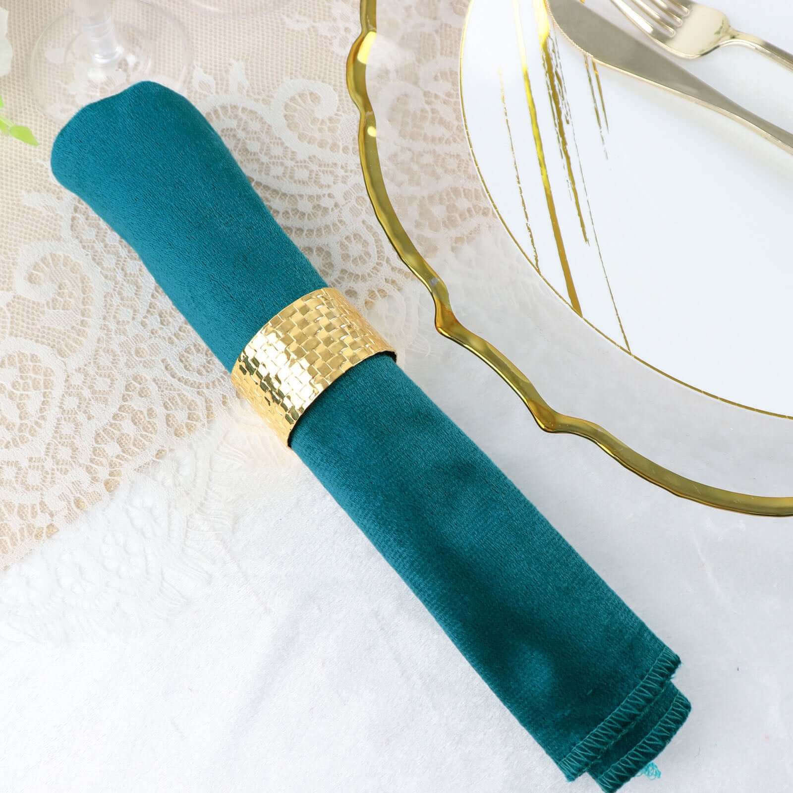 5 Pack Premium Velvet 20"x20" Napkins Peacock Teal - Soft Sheen Finish Cloth Napkins - Bell Racket Store