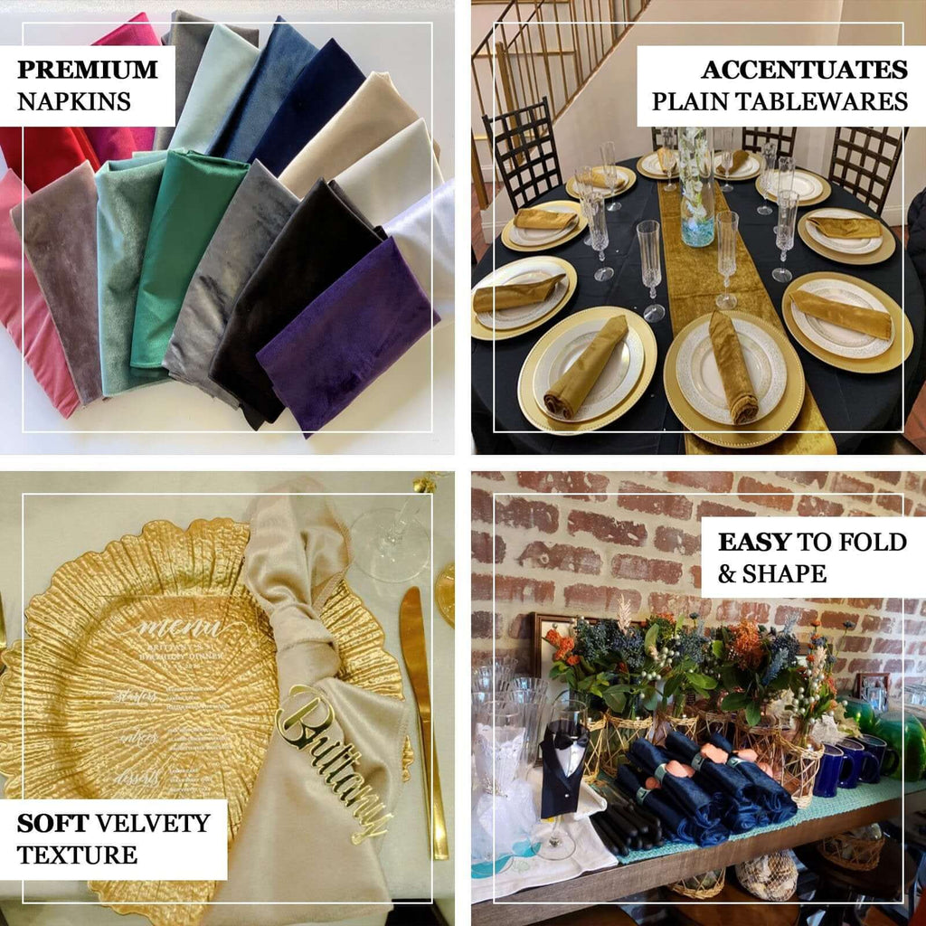 5 Pack Premium Velvet 20"x20" Napkins Peacock Teal - Soft Sheen Finish Cloth Napkins - Bell Racket Store