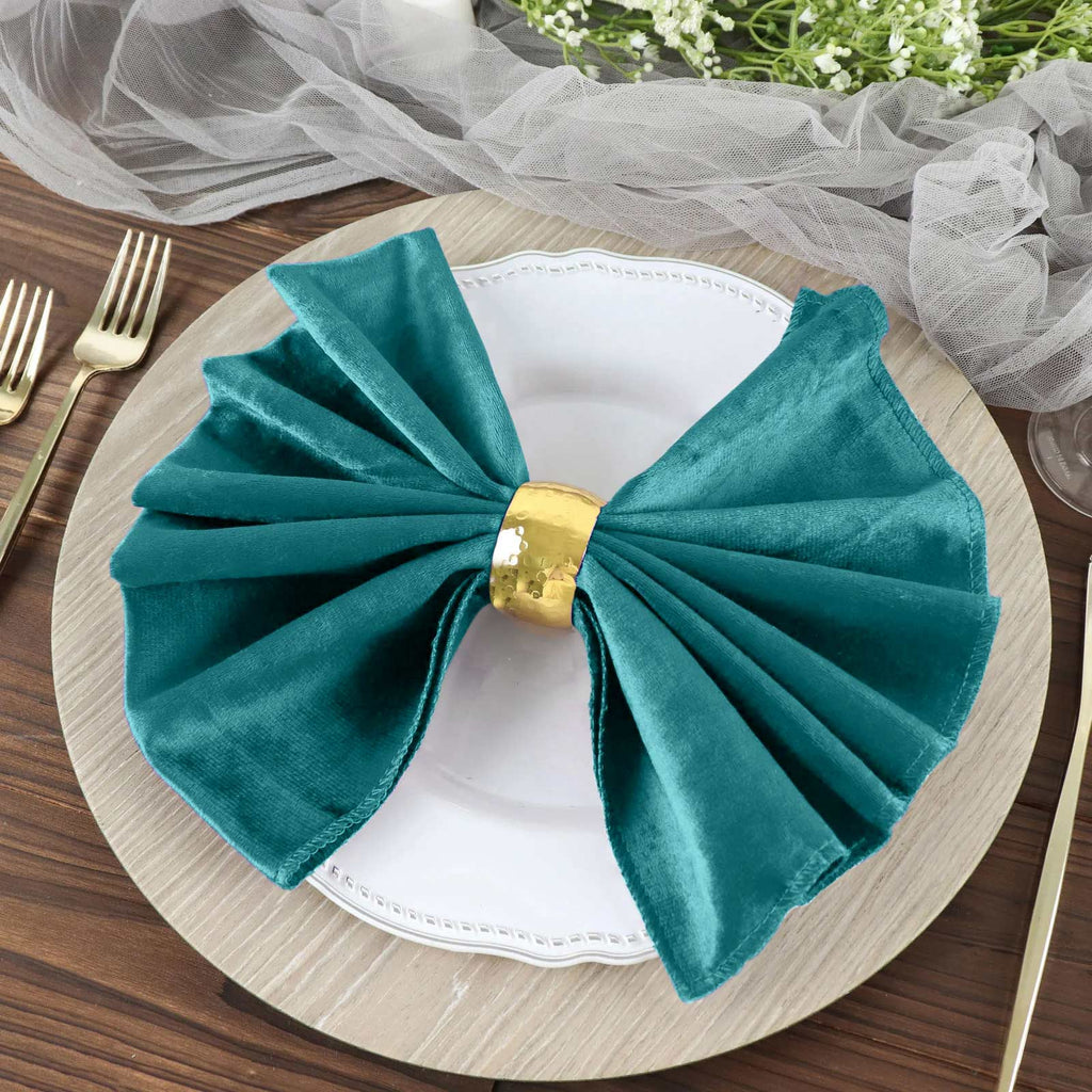5 Pack Premium Velvet 20"x20" Napkins Peacock Teal - Soft Sheen Finish Cloth Napkins - Bell Racket Store