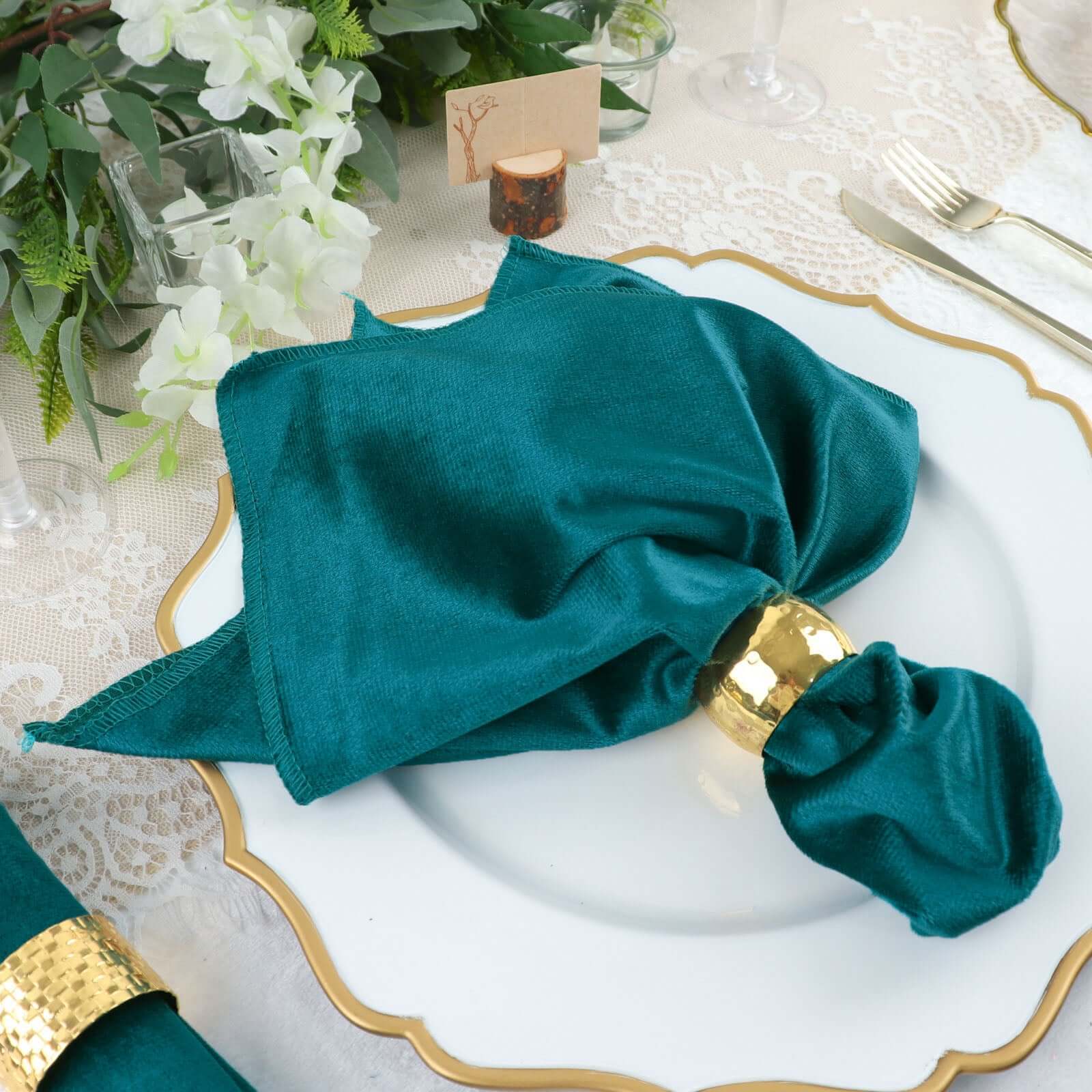 5 Pack Premium Velvet 20"x20" Napkins Peacock Teal - Soft Sheen Finish Cloth Napkins - Bell Racket Store