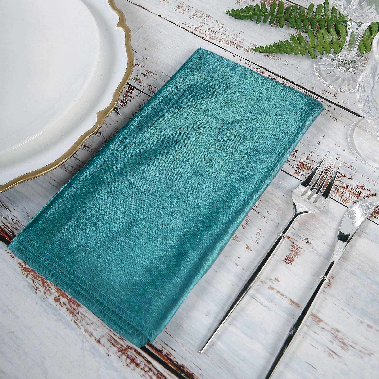 5 Pack Premium Velvet 20"x20" Napkins Peacock Teal - Soft Sheen Finish Cloth Napkins - Bell Racket Store