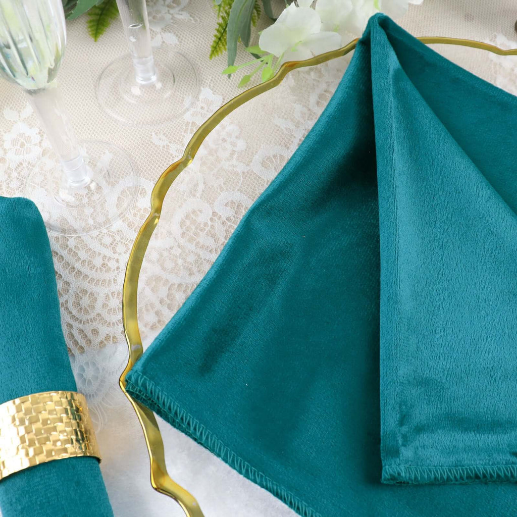 5 Pack Premium Velvet 20"x20" Napkins Peacock Teal - Soft Sheen Finish Cloth Napkins - Bell Racket Store