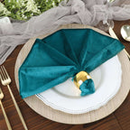 5 Pack Premium Velvet 20"x20" Napkins Peacock Teal - Soft Sheen Finish Cloth Napkins - Bell Racket Store