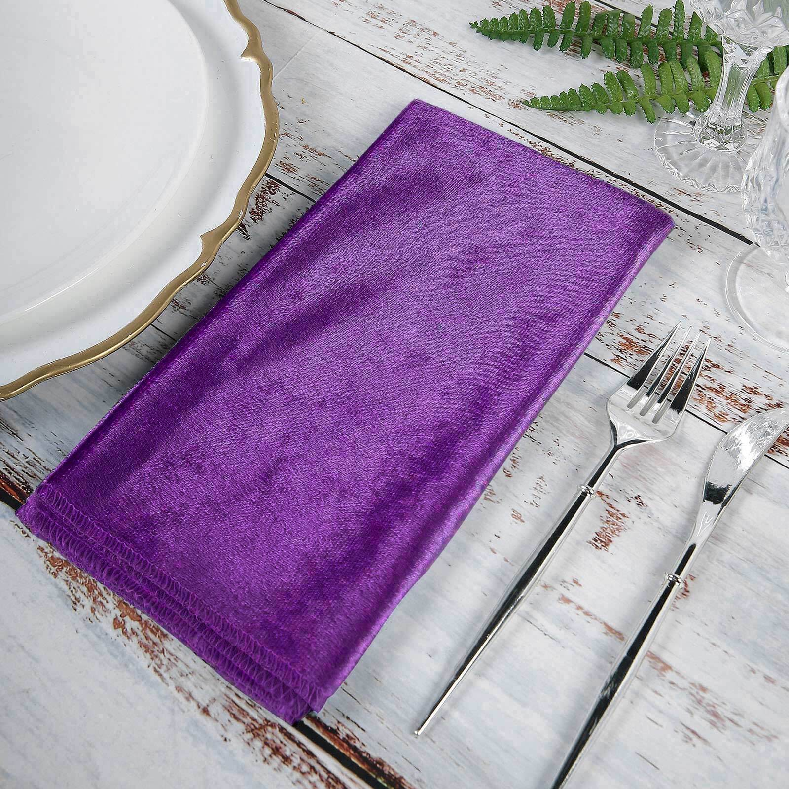 5 Pack Premium Velvet 20"x20" Napkins Purple - Soft Sheen Finish Cloth Napkins - Bell Racket Store