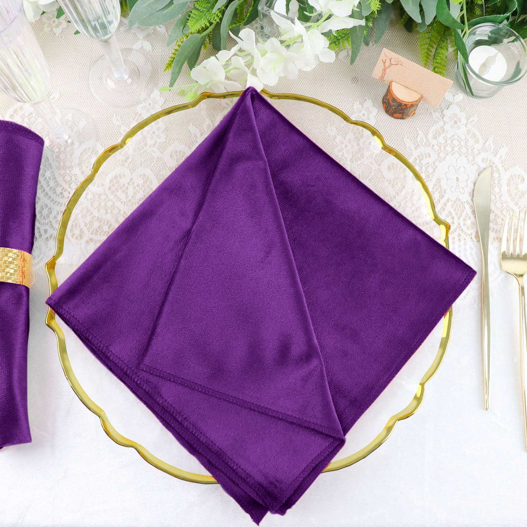5 Pack Premium Velvet 20"x20" Napkins Purple - Soft Sheen Finish Cloth Napkins - Bell Racket Store