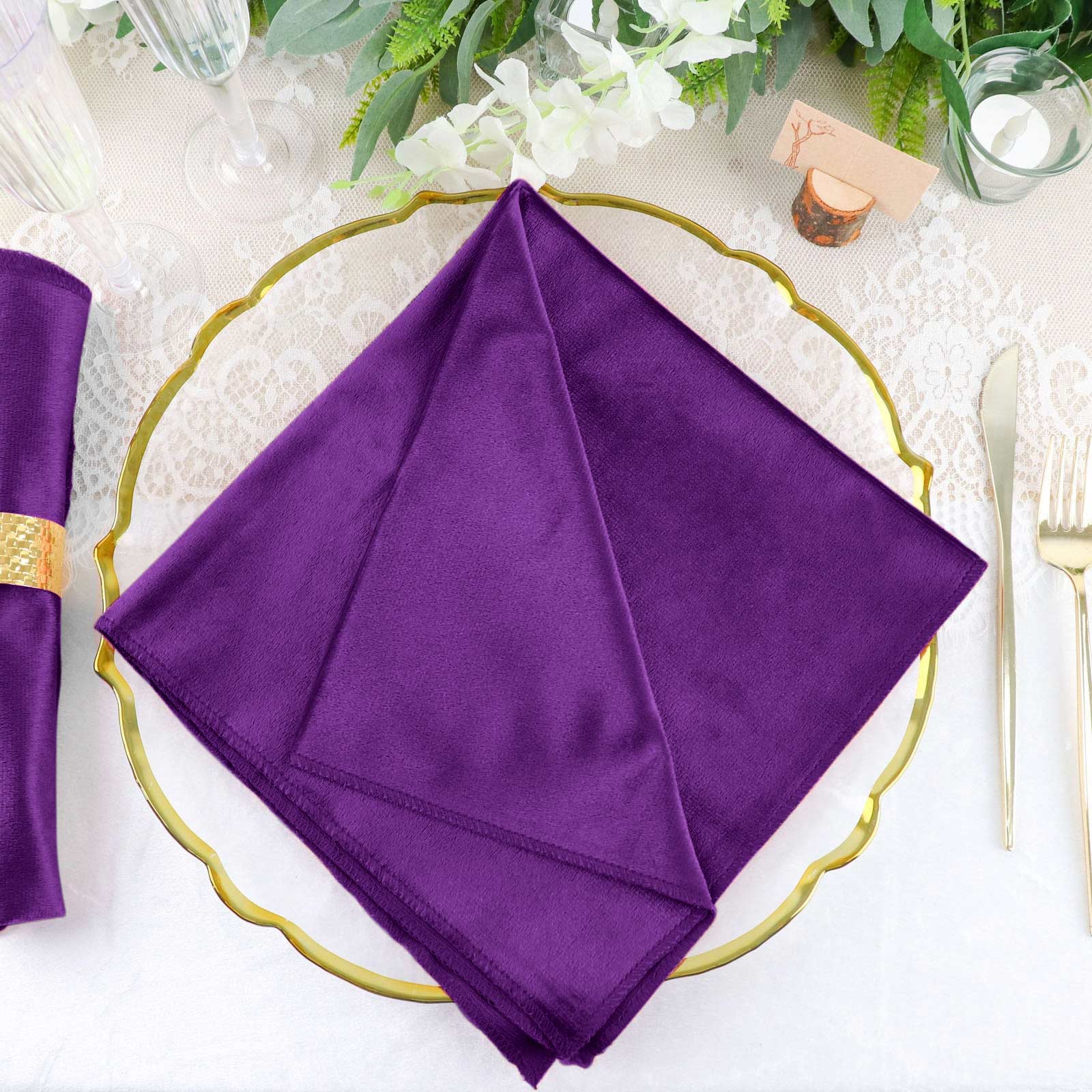 5 Pack Premium Velvet 20"x20" Napkins Purple - Soft Sheen Finish Cloth Napkins - Bell Racket Store