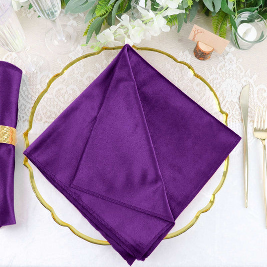 5 Pack Premium Velvet 20"x20" Napkins Purple - Soft Sheen Finish Cloth Napkins - Bell Racket Store