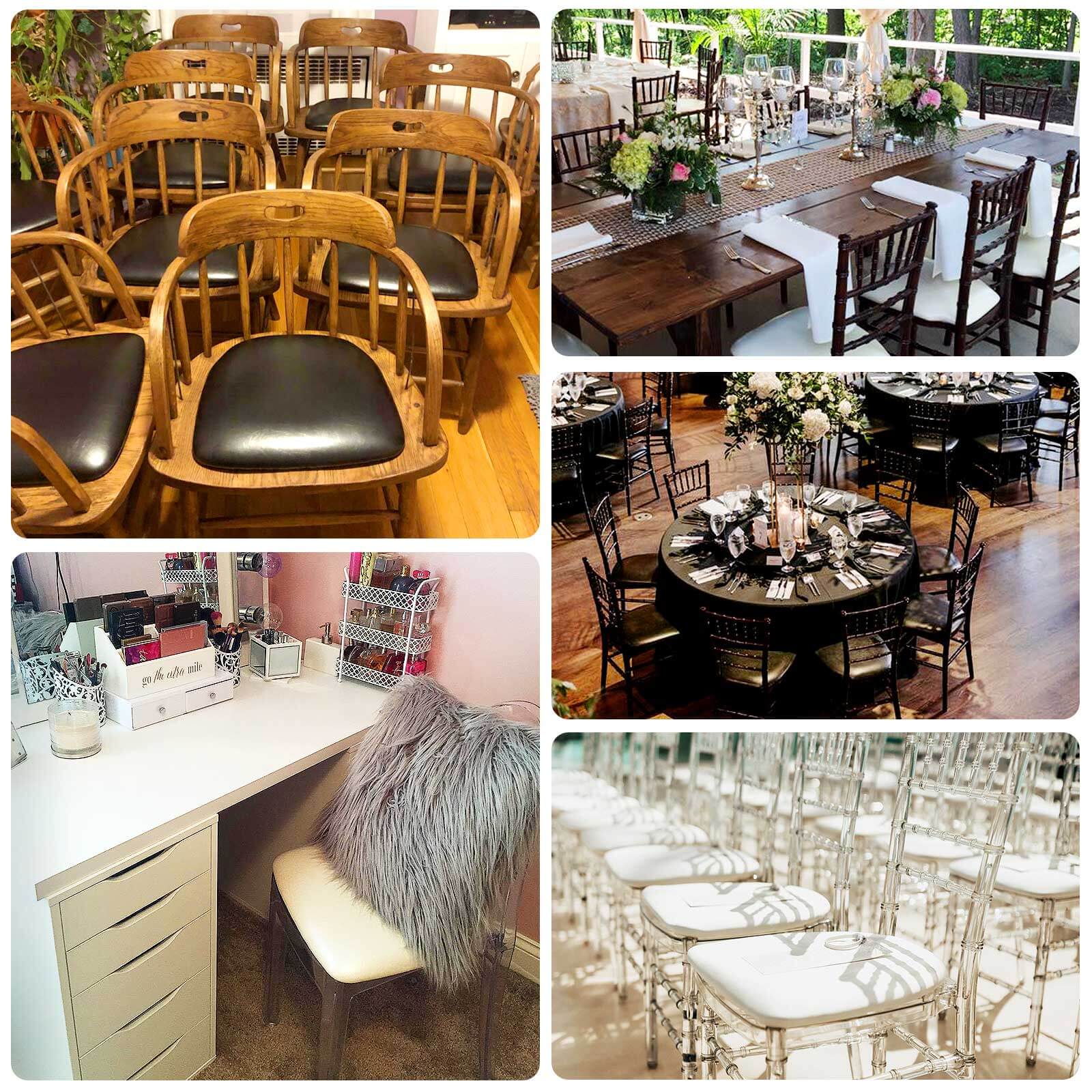 5 Pack PU Leather 1.5" Thick Seat Pads with Wood Backing for Chiavari Chairs Ivory - Memory Foam Tie - Less Non - Slip Design 16" - Bell Racket Store